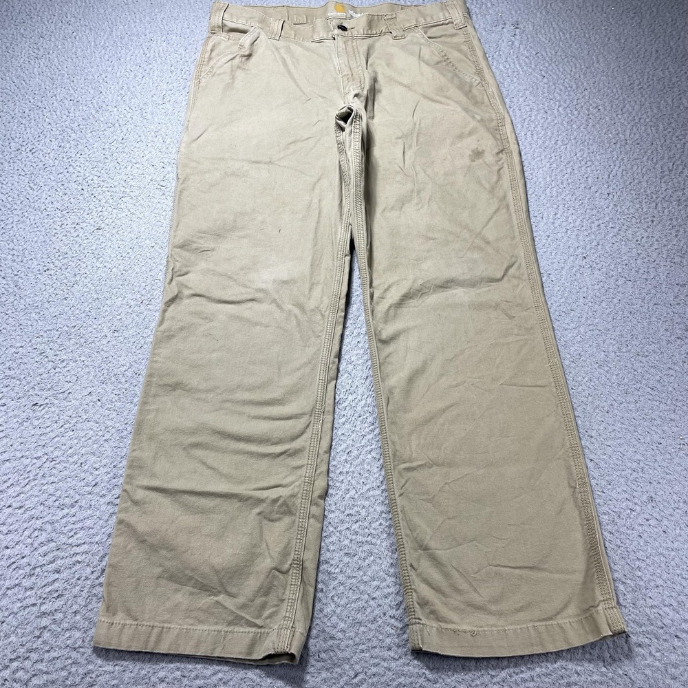 Carhartt Pants Mens 34x30 Beige Relaxed Fit Stretch Canvas Carpenter Workwear - Picture 2 of 13